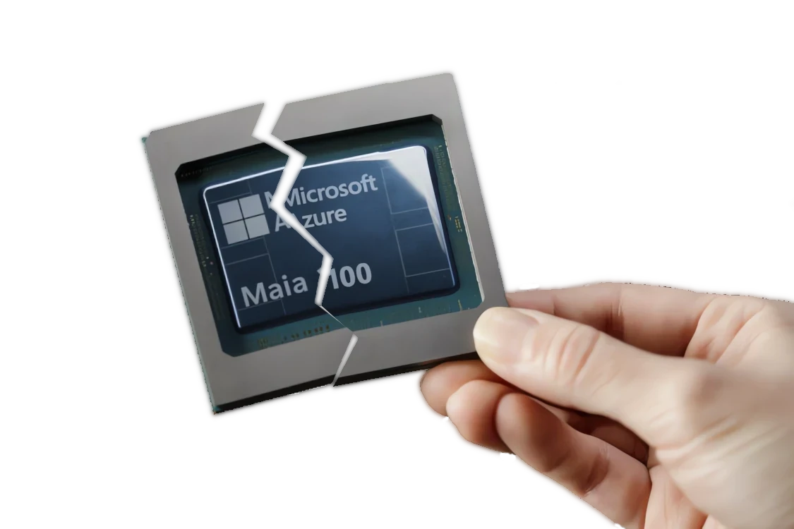 hand holding broken Maia 100 chip
