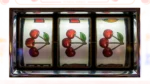 slot machine showing three cherries