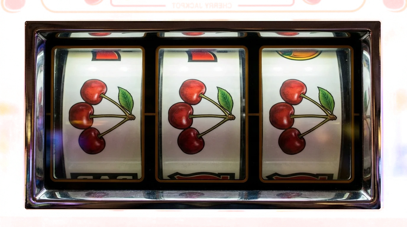 slot machine showing three cherries